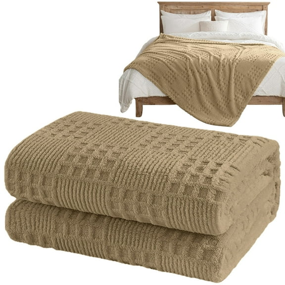 Cotton Waffle Weave Throw Blanket, Summer Cooling Blanket, Soft Lightweight Breathable Cozy Summer Throws for Couch Bed Sofa, Aesthetic Woven Blanket for Home Decor & Office, 59"x79", Coffee