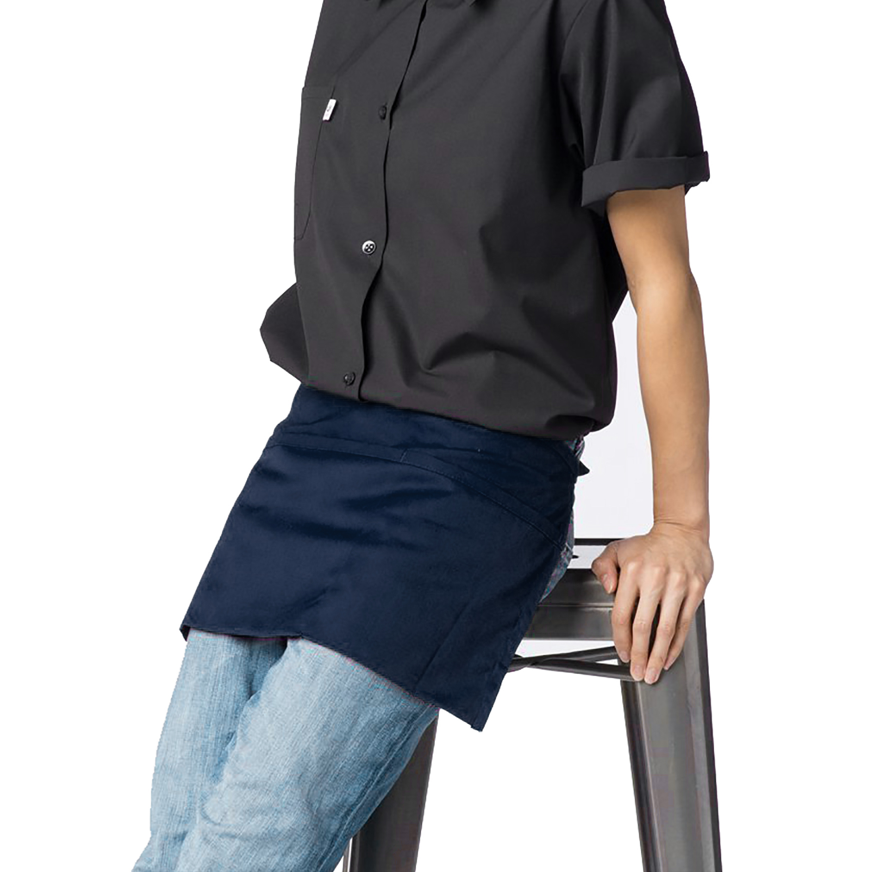 Cotton Waist Apron with 3 Pockets Kitchen Restaurant Bistro Craft Garden Half Short Aprons for Men, Women, Chef, Baker, Servers, Waitress, Waiter, Craftsmen Work Apron Uniform, Navy