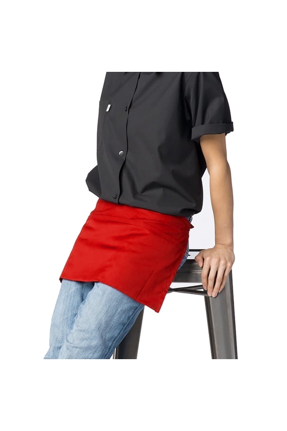 Cotton Waist Apron with 3 Pockets Kitchen Restaurant Bistro Craft Garden Half Short Aprons for Men, Women, Chef, Baker, Servers, Waitress, Waiter, Craftsmen Work Apron Uniform, Red