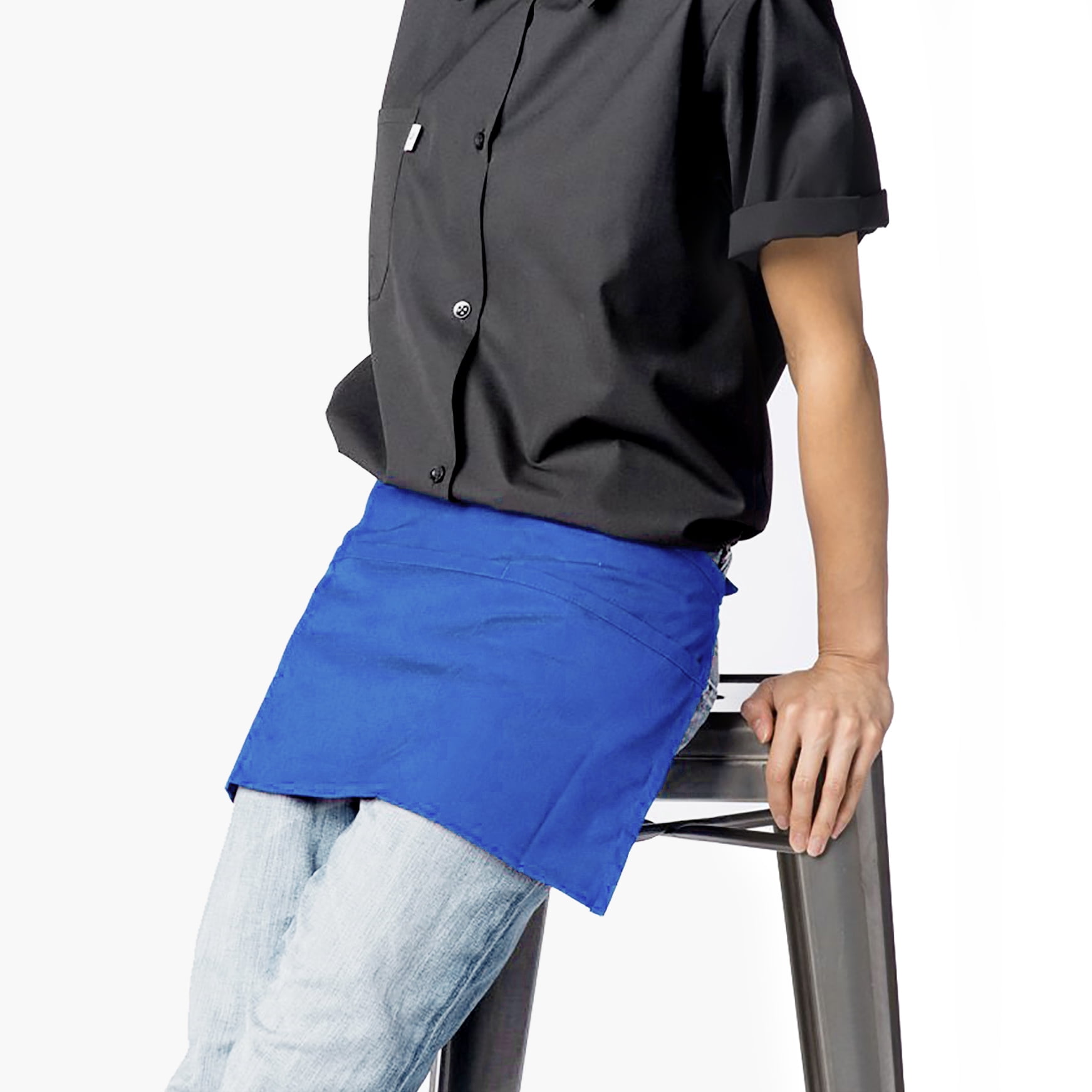Cotton Waist Apron with 3 Pockets Kitchen Restaurant Bistro Craft Garden Half Short Aprons for Men, Women, Chef, Baker, Servers, Waitress, Waiter, Craftsmen Work Apron Uniform, Royal Blue