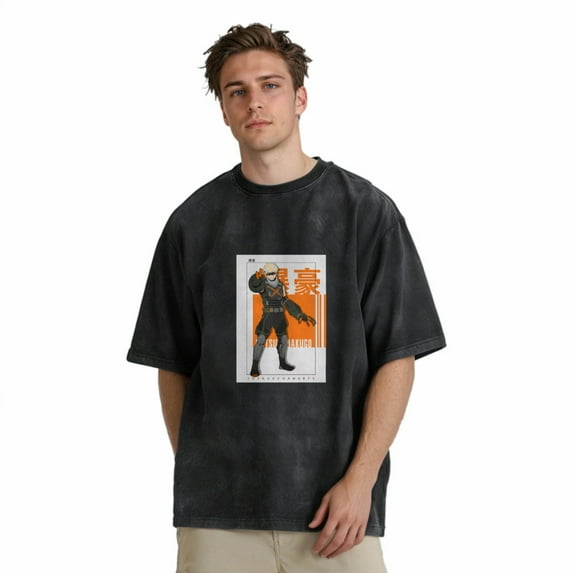 Cotton Wash Short Sleeve Crewneck T - Shirt Bakugou Katsuki