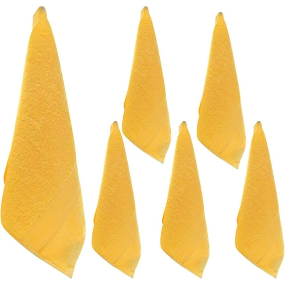 Cotton WashclothFace Cloth Thicken Absorbent Washcloths for Daily Use,Bathroom Washcloths Set for Face, Hand, Kitchen & Cleaning13.7 x 13.7 Inch,Yellow,6 Pack