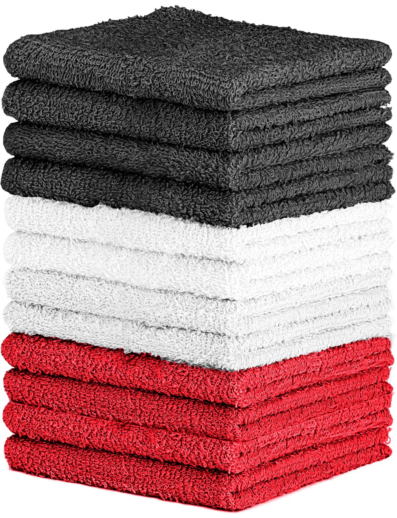 Cotton Washcloth Set 24 Pack Soft Absorbent Face Towels Reusable Durable Machine Washable Multi-Color 12x12 Inches for Bathroom Gym