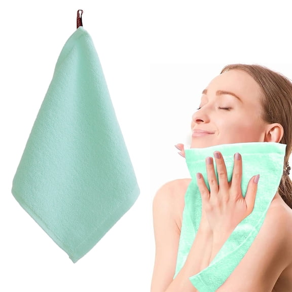 Cotton Washcloths 5-Pack, 10 X 10 Inch Soft Luxury Face Towels - Super Absorbent & Quick-Dry, Premium Cloth with Hanging Loop, Green