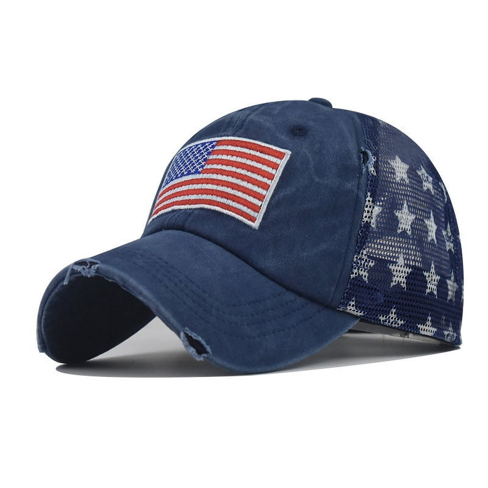 American Flag Baseball Cap - Washed Cotton Denim Distressed Hat, Adjustable For Men & Women (Green)