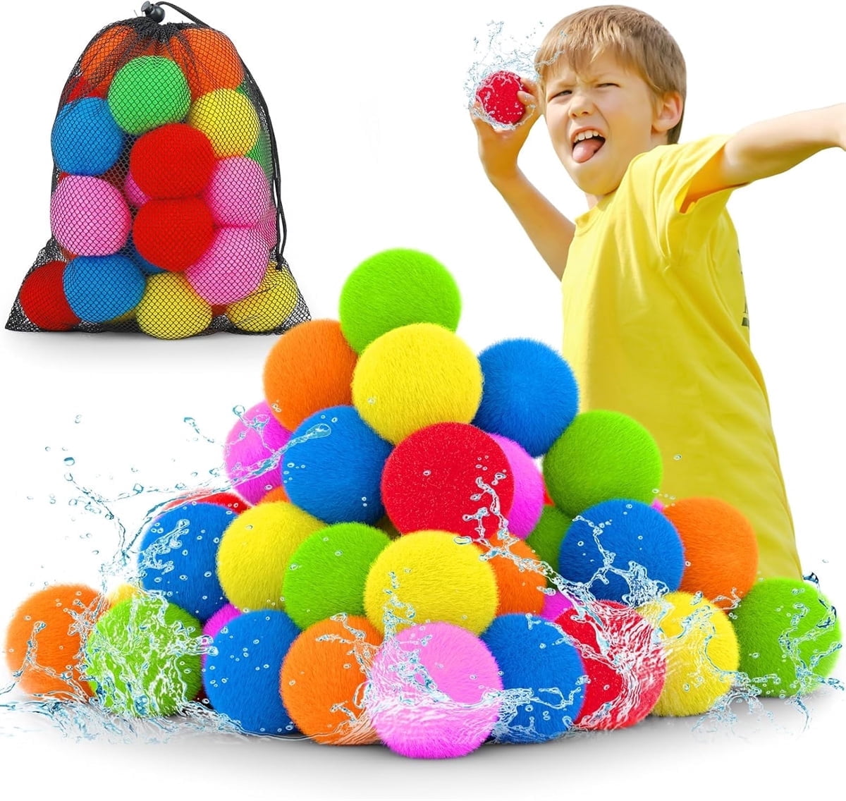 Cotton Water Balls, GIXUSIL 100 Pcs Reusable Soft Splash Water Balloons for Outdoor Yard Pool Beach Fun Game Summer Water Toys Present for Adult (Colour Mixture)