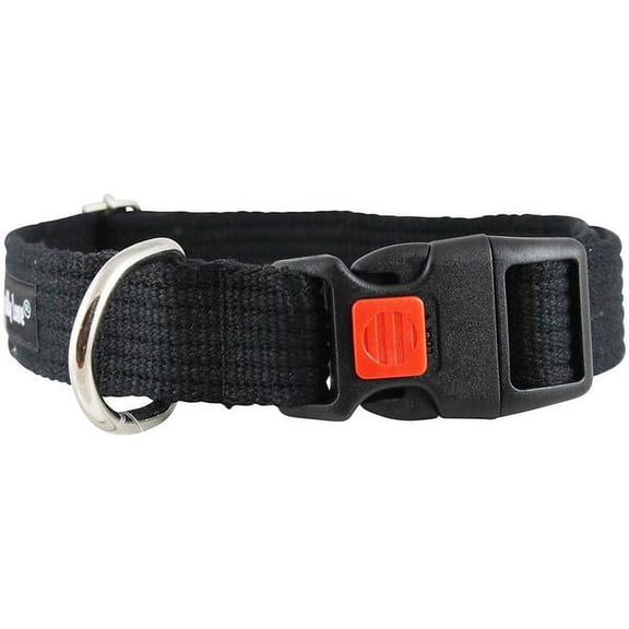 Cotton Web Adjustable Dog Collar with Locking Device 4 Sizes Black (Large: Neck 16"-23"; Width 1")