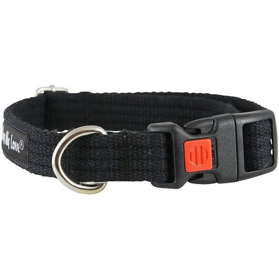 Cotton Web Adjustable Dog Collar with Locking Device 4 Sizes Black (Medium: Neck: 14"-19"; Width: 3/4")