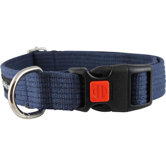 Cotton Web Adjustable Dog Collar with Locking Device 4 Sizes Blue (Large: Neck 16"-23"; Width 1")