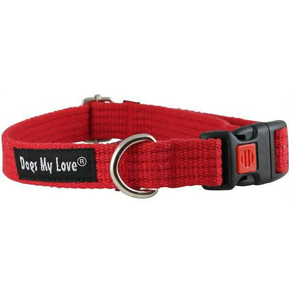 Cotton Web Adjustable Dog Collar with Locking Device 4 Sizes Red (Medium: Neck: 14"-19"; Width: 3/4")