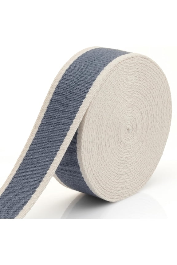 Cotton Webbing Strap, Two Tone Heavy Webbing Straps for Arts and Crafts, Luxury Bag Strap (5 Yards, Blue-Ivory)