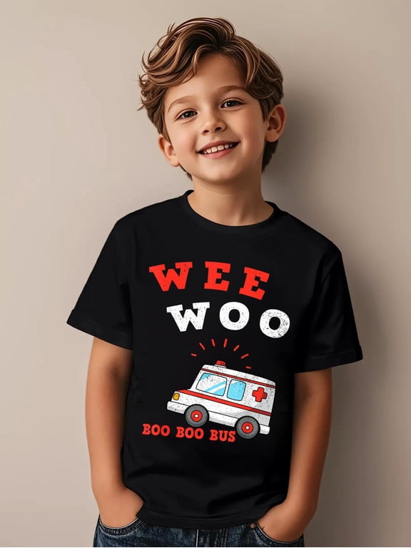 Cotton Wee Woo Boo Boo Bus Ambulance Funny EMS EMT Paramedic Gift Kids T-Shirt Fun Print T‑Shirt