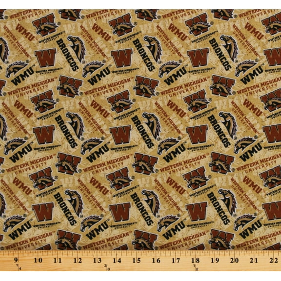 Cotton Western Michigan University WMU Broncos Brown Tone on Tone College Sports Team Cotton Fabric Print by the Yard (WMCHG-1178)