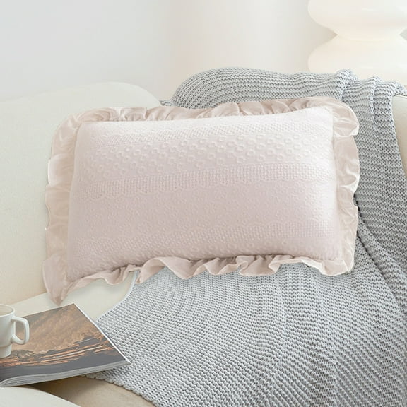 Cotton White Ruffled Embroidered Pillowcase,16.7*11.8 Elegant Rural Style Waterproof Pillow Cover with Lace Edge,Shams Standard Lace Decorative Covers for Living Room Bed Sofa