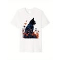 thumbnail image 1 of Cotton White Tee Cottagecore Cat Floral Graphic T-Shirt Top Cotton Loose Fit Vibrant Geometric Print Casual S-5XL, 1 of 5