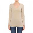 thumbnail image 1 of Cotton Wide Deep V-Neck Long Sleeve Casual Tee Shirt S-3X, 1 of 4