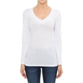 thumbnail image 1 of Cotton Wide Deep V-Neck Long Sleeve Casual Tee Shirt S-3X, 1 of 4