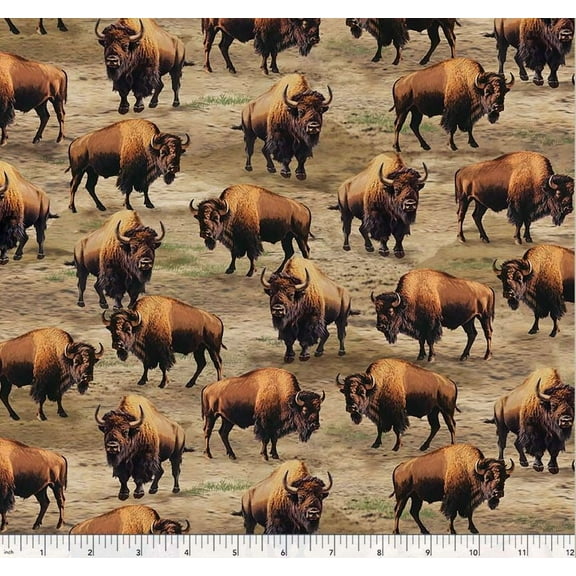 Cotton Wild Animals Bison Buffalo Wildlife All Over Windham Fabrics Cotton Fabric Print by the Yard (55036D-1)