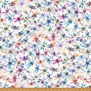 Cotton Wild Over Wildflowers Dragonflies Wings Insects Watercolor Look Hoffman California Fabrics Cotton Fabric Print by the Yard X5707-20