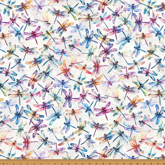 Cotton Wild Over Wildflowers Dragonflies Wings Insects Watercolor Look Hoffman California Fabrics Cotton Fabric Print by the Yard (X5707-20)