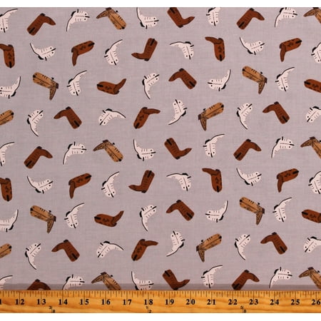 Cotton Wild West Cowboy Boots Southwestern Clothing Clothes Apparel Spurs Cowboys Cowgirls Shoes Gray Cotton Fabric Print by the Yard (90434-90)