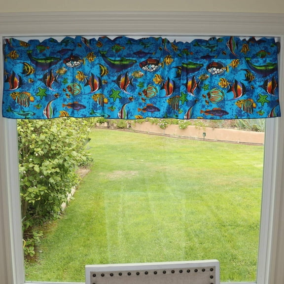 Cotton Window Valance Animal Print 58 Inch Wide Fish Aquarium