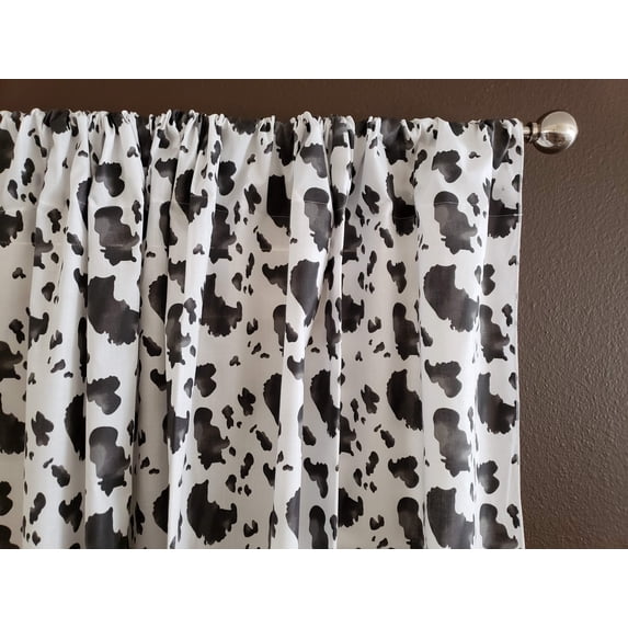 Cotton Window Valance Animal Print Cow Spots Black 58 Inch Wide