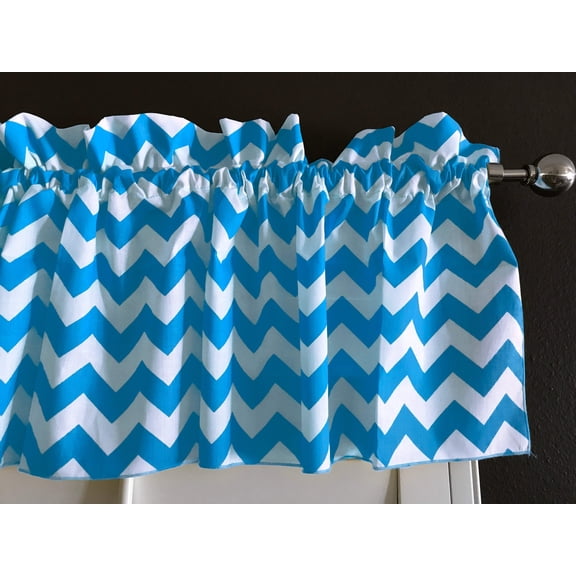 Cotton Window Valance Chevron Zig Zag 58 Inch Wide Turquoise