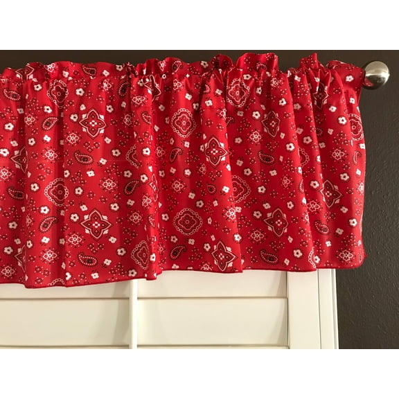 Cotton Window Valance Floral Paisley Bandanna Print 58 Inch Wide Red