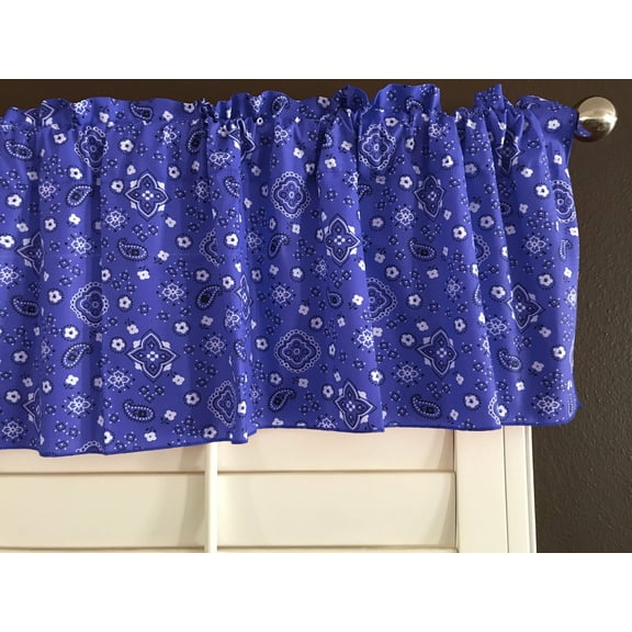 Cotton Window Valance Floral Paisley Bandanna Print 58 Inch Wide Royal Blue