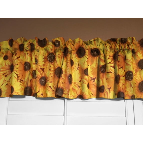 Cotton Window Valance Floral Print 58 Inch Wide Sunflowers Allover