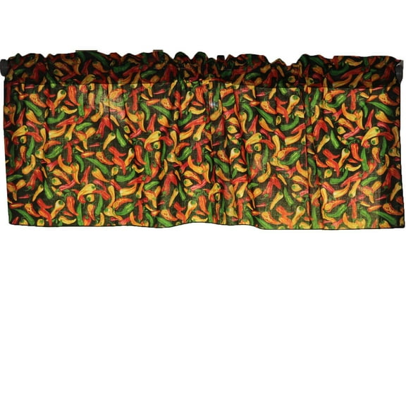 Cotton Window Valance Fruits Print 58 Inch Wide Chili Peppers Black