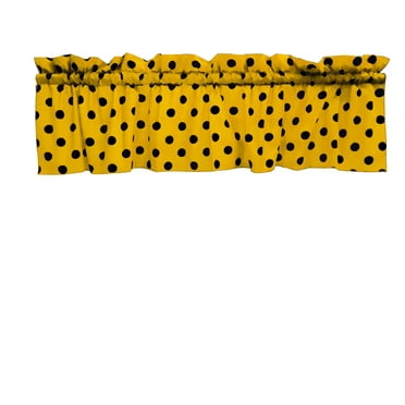 Cotton Window Valance Polka Dots Print 58 Inch Wide / Black on Yellow