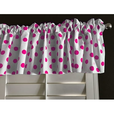 Cotton Window Valance Polka Dots Print 58 Inch Wide / Fuchsia on White