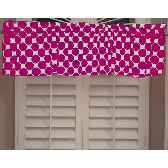 Cotton Window Valance Polka Dots Print 58 Inch Wide / Large Dots Fuchsia on White