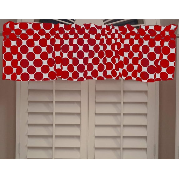 Cotton Window Valance Polka Dots Print 58 Inch Wide / Large Dots Red on White