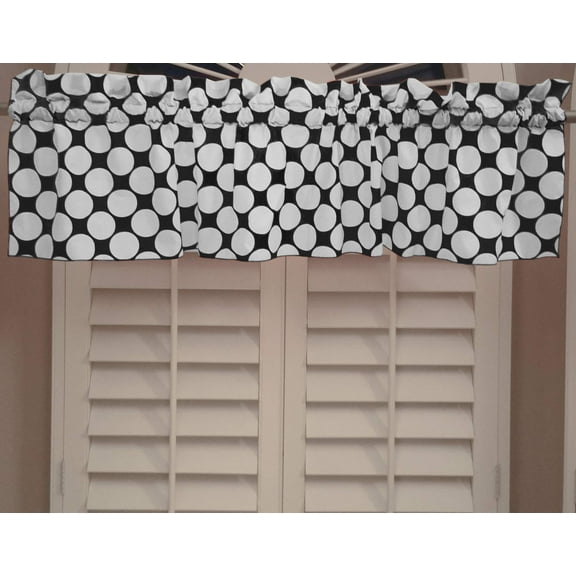 Cotton Window Valance Polka Dots Print 58 Inch Wide / Large Dots White on Black