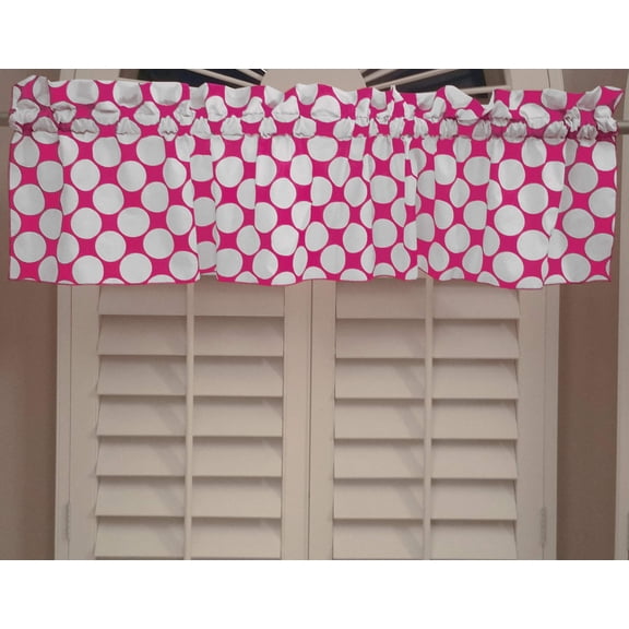 Cotton Window Valance Polka Dots Print 58 Inch Wide / Large Dots White on Fuchsia