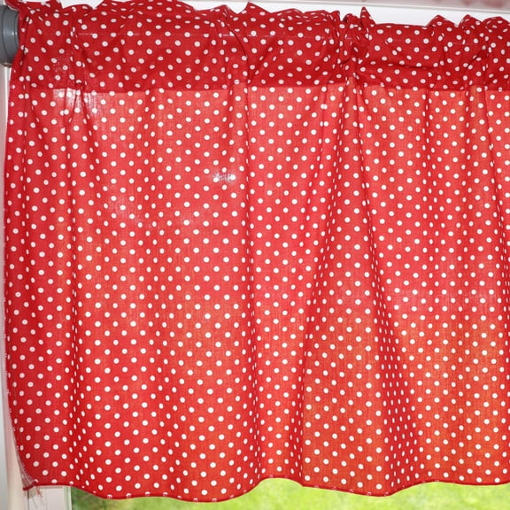 Cotton Window Valance Polka Dots Print 58 Inch Wide / Mini Dots White on Red