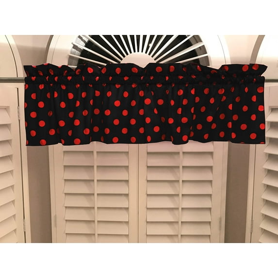 Cotton Window Valance Polka Dots Print 58 Inch Wide / Red on Black