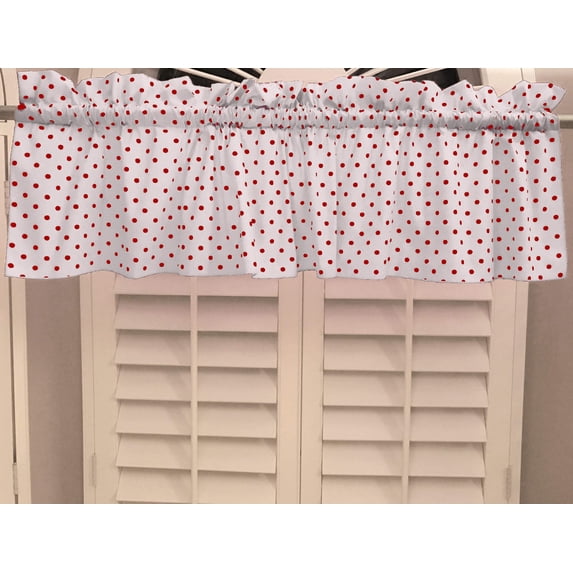 Cotton Window Valance Polka Dots Print 58 Inch Wide / Small Dots Red on White