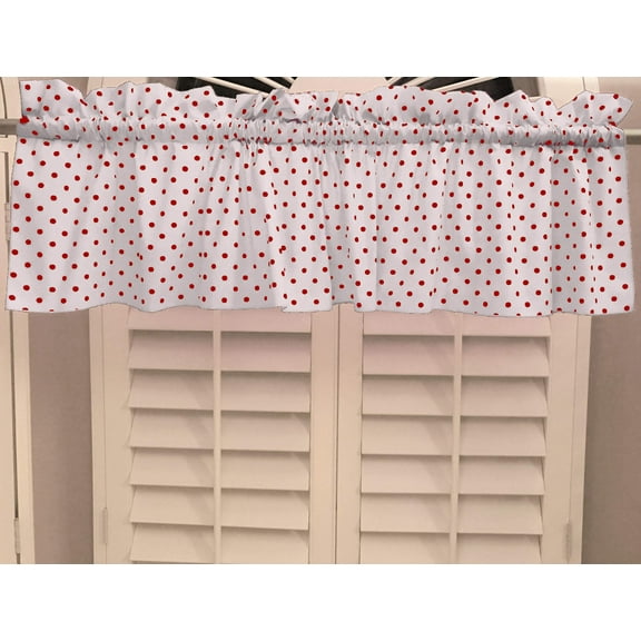 Cotton Window Valance Polka Dots Print 58 Inch Wide / Small Dots Red on White