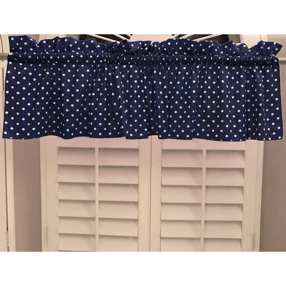 Cotton Window Valance Polka Dots Print 58 Inch Wide / Small Dots White on Navy