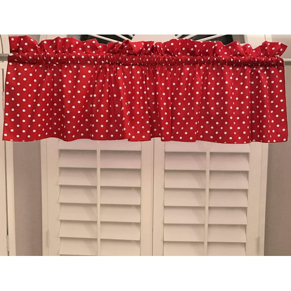 Cotton Window Valance Polka Dots Print 58 Inch Wide / Small Dots White on Red
