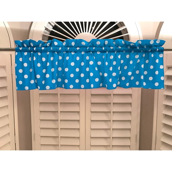 Cotton Window Valance Polka Dots Print 58 Inch Wide / White on Turquoise