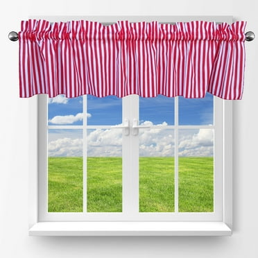 Cotton Window Valance Stripe Print 58 Inch Wide / 1/2 Inch Stripe Red and White
