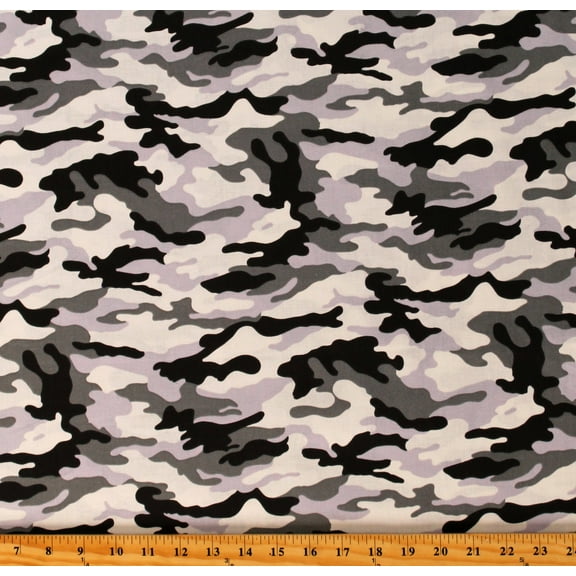 Cotton Winter Camoflauge Hunting Whites Grays Blacks Cotton Fabric Print by the Yard (107939)