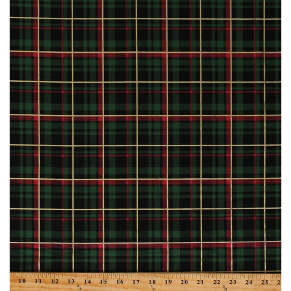 Cotton Winter Seasonal Metallic Plaid Glitter Christmas Multicolor Cotton Fabric Print by the Yard (1060808111)