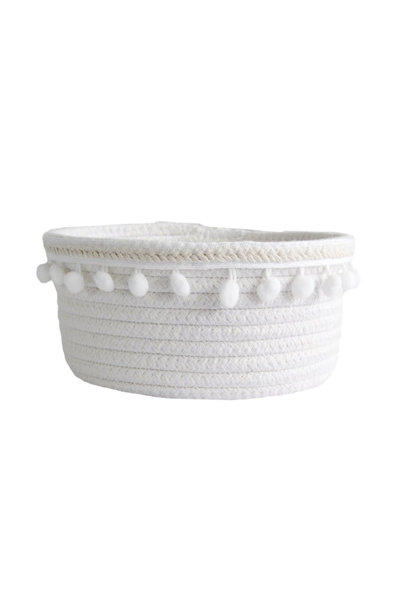 White Cotton Rope Storage Basket with Wire Frame for Desktop Sundries, Hair Accessories, Bulbs, and Household Organization