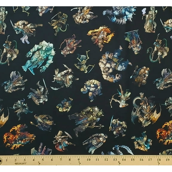 Cotton Wizards and Warriors Ogre Fantasy Viking Troll Quilting Treasures Cotton Fabric Print by the Yard (2600-30240-J)